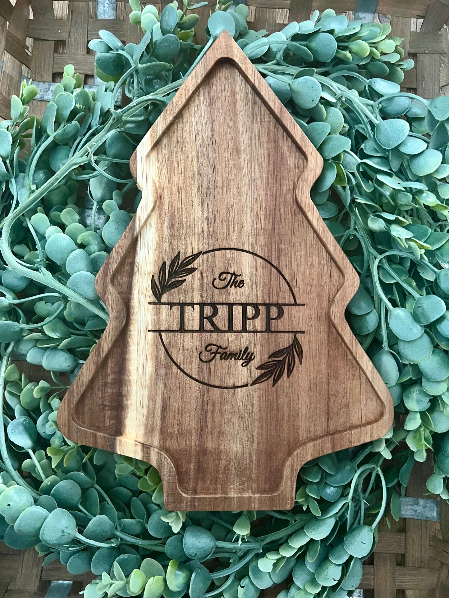Personalized Christmas Tree Wood Tray
