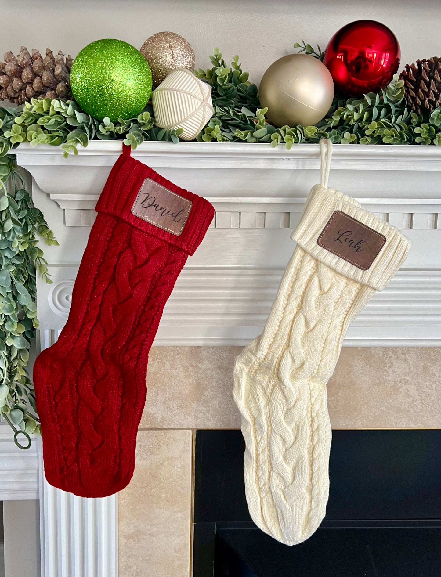 Personalized Leather Patch Christmas Stockings