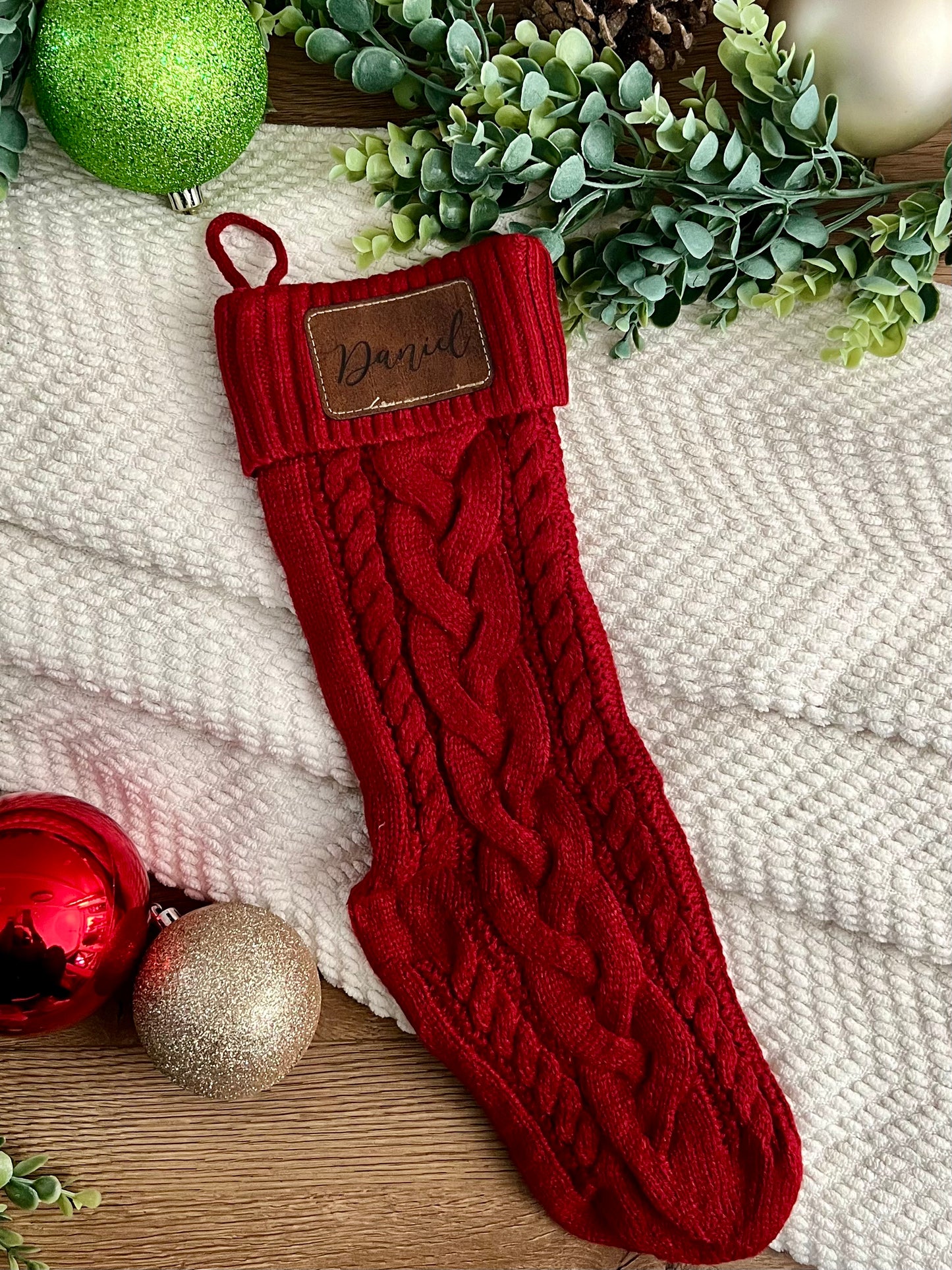 Personalized Leather Patch Christmas Stockings